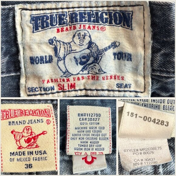TRUE RELIGION Brand Jeans Medium Wash Swarovski Crystal Slim Button Fly sz 36 - Picture 9 of 9